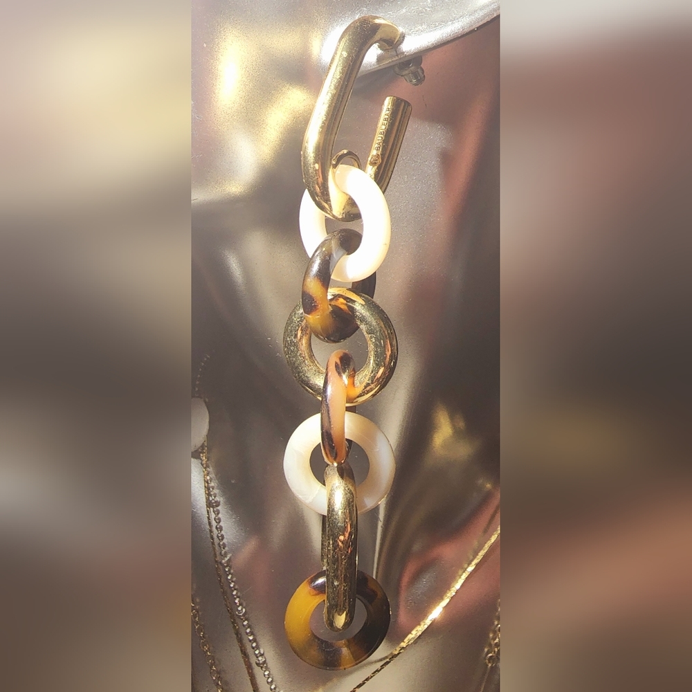 Baublebar 4 inch leopard print, white and gold chain link drop earrings